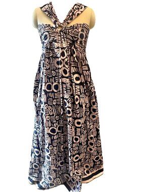 Cleobella Women’s Zola Isla Maxi Dress Linen Blend Size XS Blue Pink Pockets